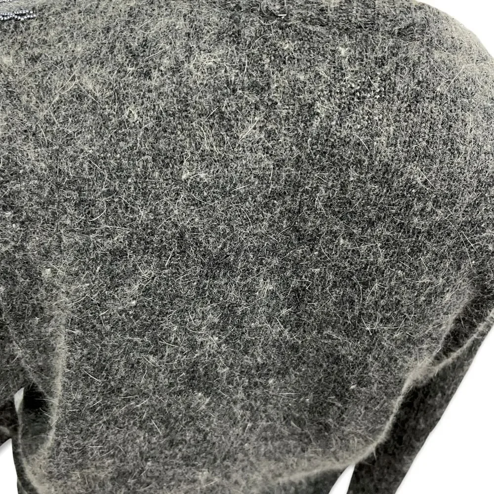 Raoul VINTAGE Gray Silk Angora Sweater Womens Sz M Beaded Sequins Long Sleeve - Picture 5 of 10